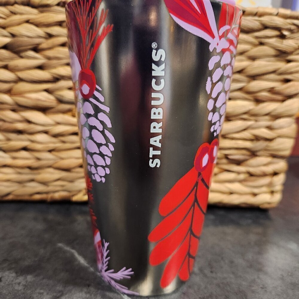 Starbucks Ceramic 2021 Holiday Tumbler 12 Oz Purple/Red/Silver with lid.
